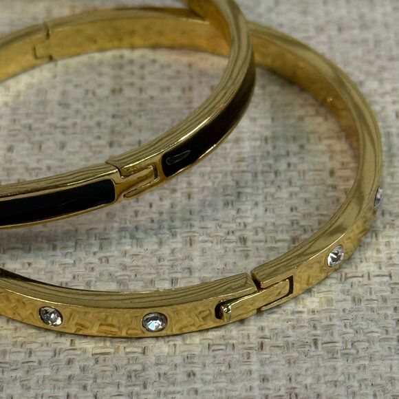 Kate Spade Black Gold Crystal Hinged Bracelets Set of 2 - Picture 2 of 6